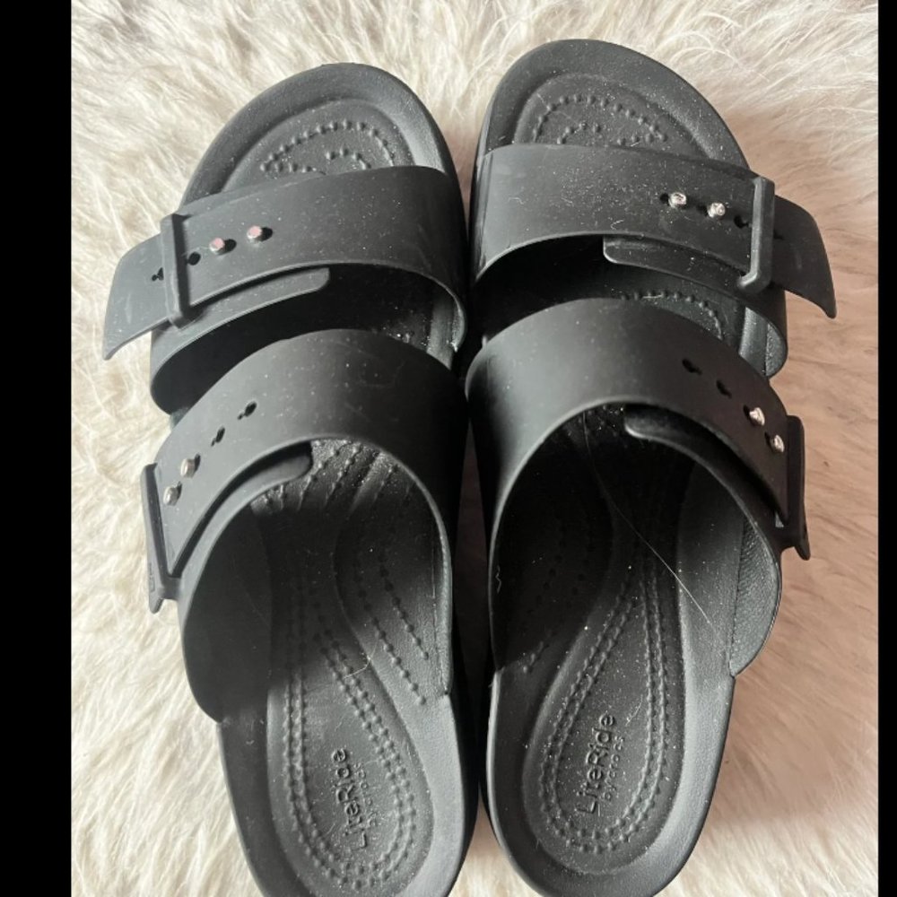 Black Adjustable Croc Wedges size 8